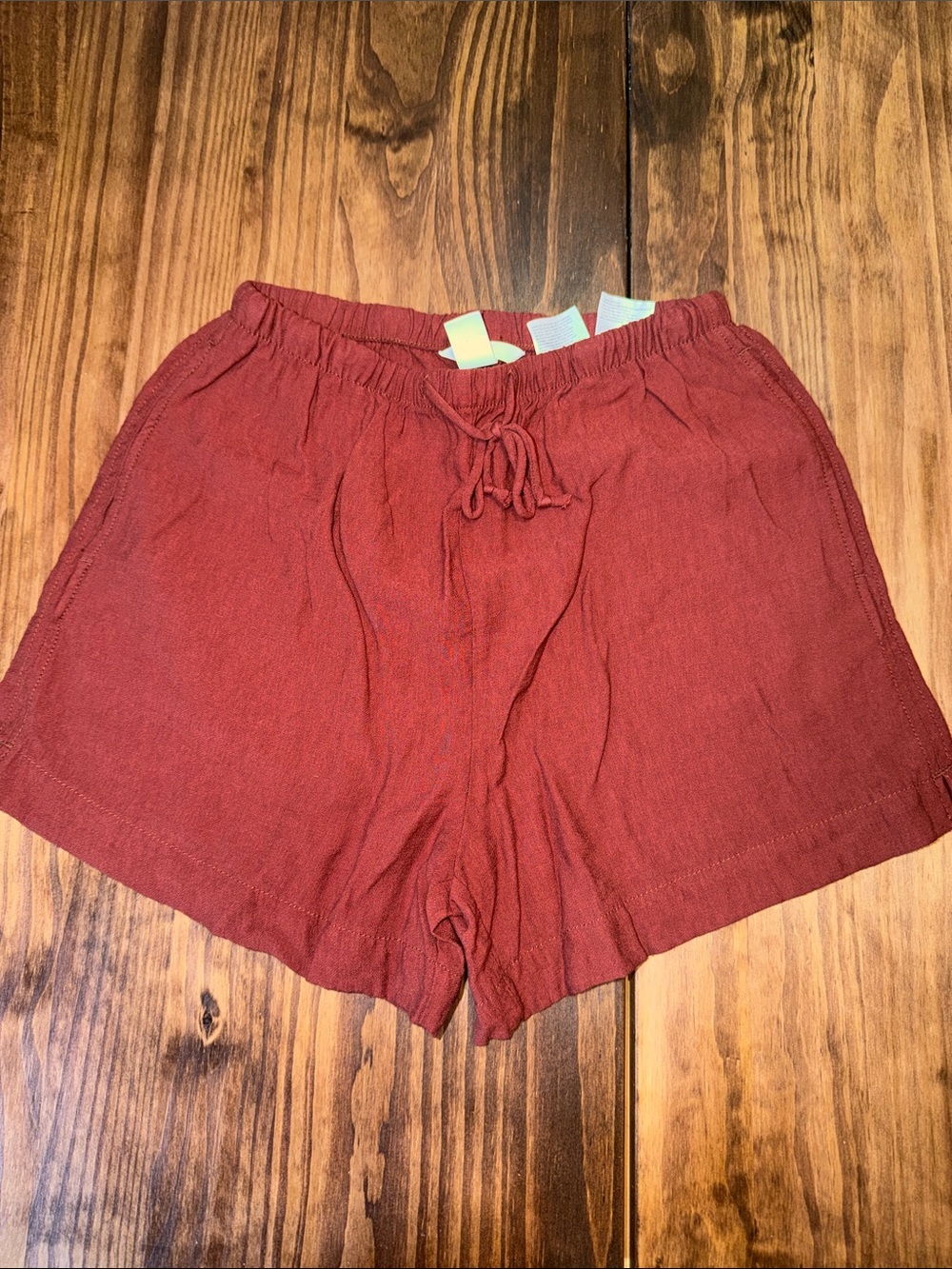 H&M Rust-Red Drawstring Linen-Blend Athletic Shorts